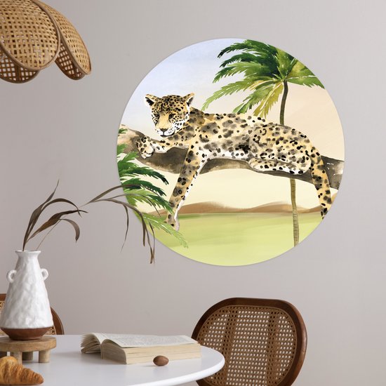 WallCircle - Stickers muraux - Cercle de papier peint - Léopard - Jungle - Arbre - 50x50 cm - Cercle mural - Autocollant - Autocollant papier peint rond