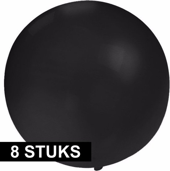 8x Grands ballons 60 cm noir - Convient pour l'air ou l'hélium