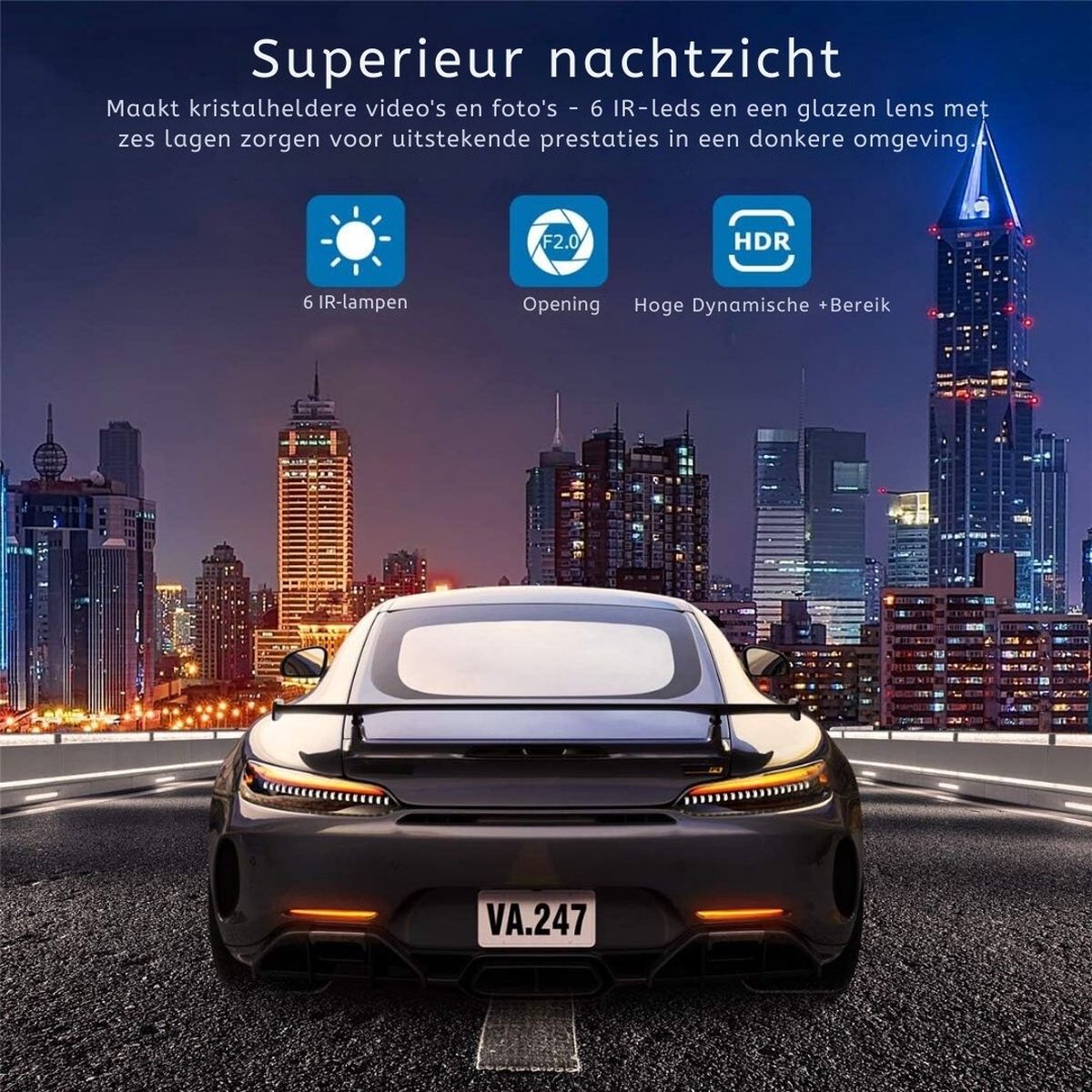 Dual Dashcam - Dashcam Voor Auto 1080p Full HD - Voor en Achter Camera Met 3-inch Lcd-Display – Auto Camera Met Bewegingsdetectie - Nachtzicht - Versnellingssensor – foto 6