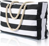 Geweo strandtas met rits - schoudertas - Grote beachbag - Gestreep - Waterafstotend Materiaal - Zwart