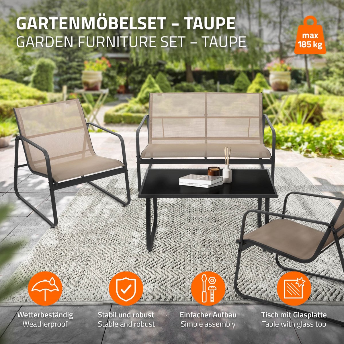 Tuinmeubelset Loungeset 4-delig taupe van staal en textiel ML-Design