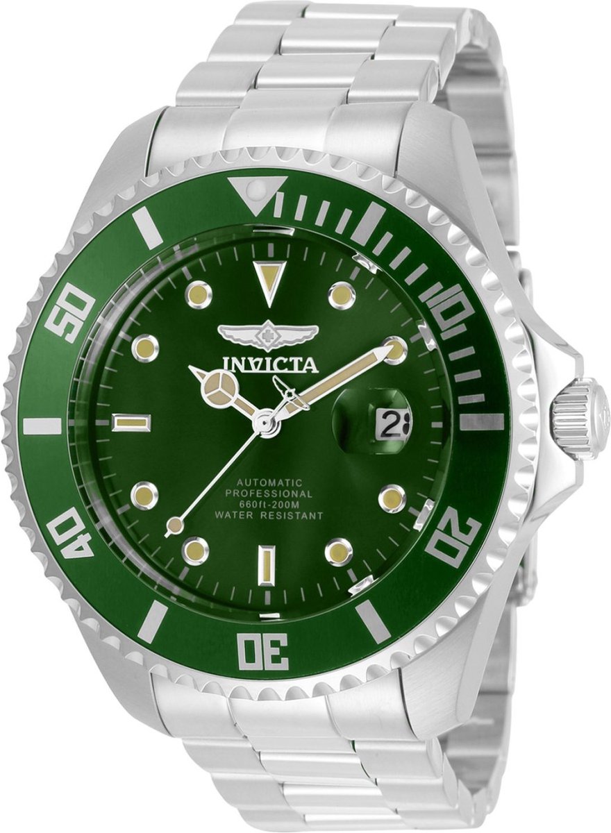 Invicta Pro Diver 35719 Heren Horloge - Waterdicht - Analoog - Automatisch Uurwerk - Roestvrij Staal met groene Wijzerplaat - 47mm