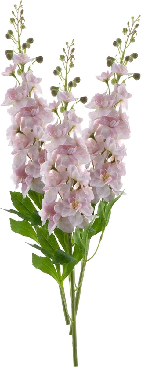 Bellatio Design Kunstbloem bloesemtak ridderspoor - 3x - 87 cm - licht roze - kunst zijdebloemen - bloesem tak Lichtroze