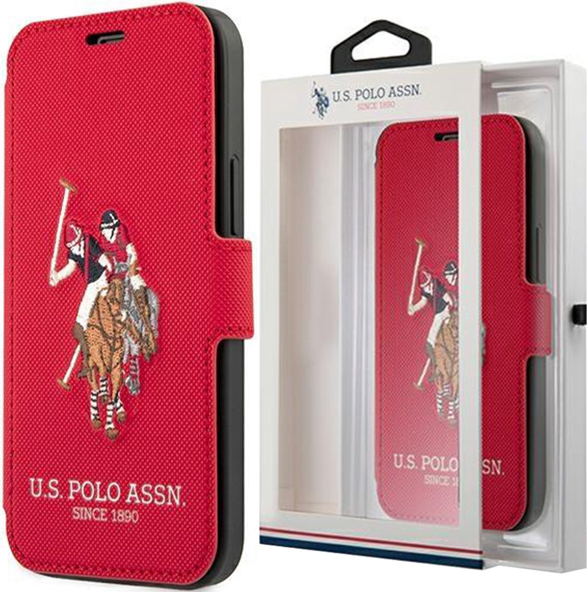 US - Polo - USFLBKP12LPUGFLRE iPhone - 12 - Pro - Max - 6.7 - rood/rood - boek - Polo - Borduurcollectie