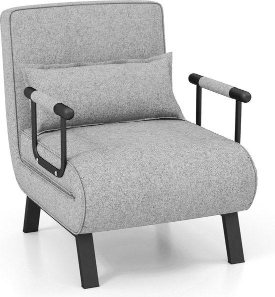 Trendmix 4-in-1 Uitklapbare Slaapstoel Belastbaar Tot 150 kg Licht Grijs - Inklapbare Slaapbank Met 6 Standen Verstelbare Rugleuning - Modern Design Logeerbed - Slaapfauteuil