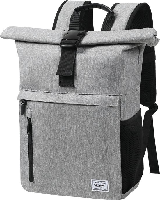 Foto: Fassiona rugzak rolltop rugzak 18l tot 25 l waterdicht met laptopvak tot 15 6 inch voor herren dames grijs