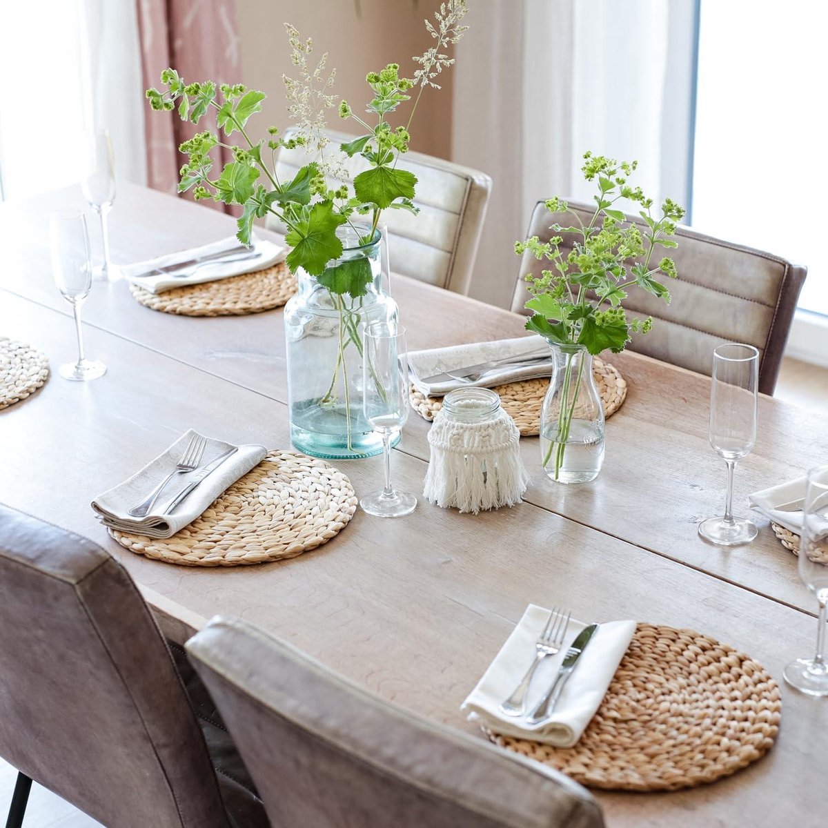 Placemat ronde vlochten van waterhyacint: PRITOK 6-delige set 30 cm Decorasian onderzetters, woonkamerdecoratie, gevlochten onderzetters voor warme gerechten, placemats outdoor