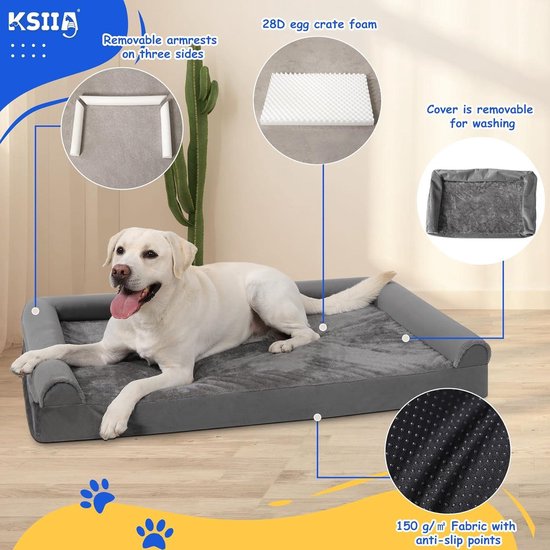 WESTERN HOME Orthopedische hondenbedden voor grote en extra grote honden zachte hondenbank met afneembare wasbare hoes grijs, 91 x 68 x 7,5 cm