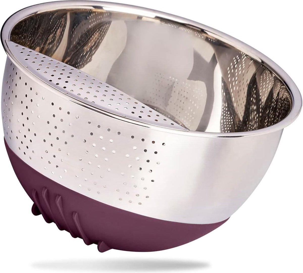 Goedkoopste Rijstwaskom van roestvrij staal - zeef voor het wassen van rijst en groenten - met antislip siliconen voet - aubergine kleur