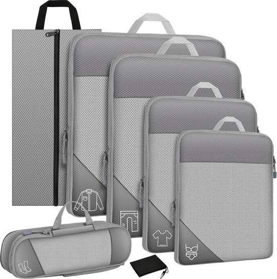 Compression Packing Cubes Set StarryTiger Organiser - 7-Piece with Shoe Bag - Clothes Shoes Pack Bag packing cubes