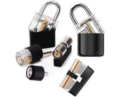 Lockpick Training Hangsloten - 6 Pack met Zwarte Lock Cover - Practice Lock Set - Transparante Sloten - Beginners en Slotenmakers