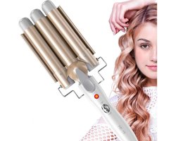 Wafeltang Haar 25mm - Golvenkrultang - Wave Krultang - Golvenkrultang - Instelbare Temperatuur- Waver -Beach Waves - Krultang - voor Lang en Kort Haar - Wit/Goud
