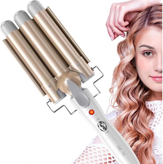 Wafeltang Haar 25mm - Golvenkrultang - Wave Krultang - Golvenkrultang - Instelbare Temperatuur- Waver -Beach Waves - Krultang - voor Lang en Kort Haar - Wit/Goud