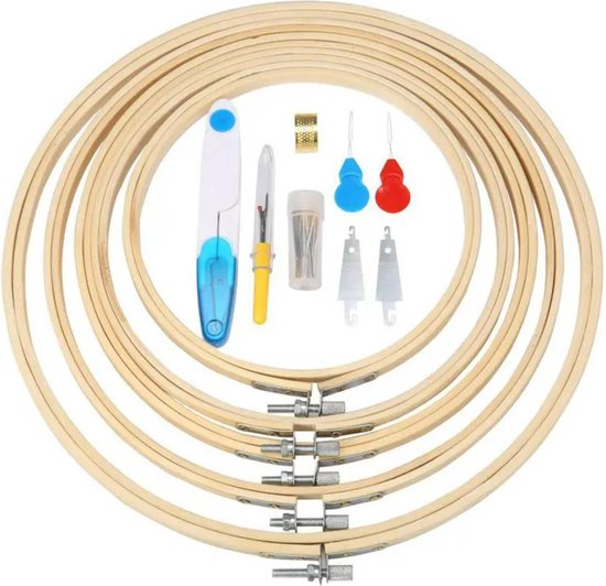 5 Maten set - Borduurringen - Borduurpakket - Quiltring - Borduurringen met naalden - Van 13,5 tot 27 cm - LOUZIR