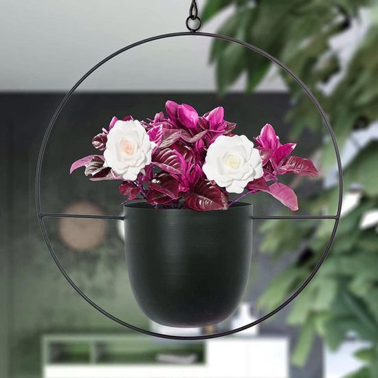 LIKEUDO 2 stuks zwarte metalen plafonds, hangende bloempotten, hangende bloemenhangers, vetplanten, (ovaal