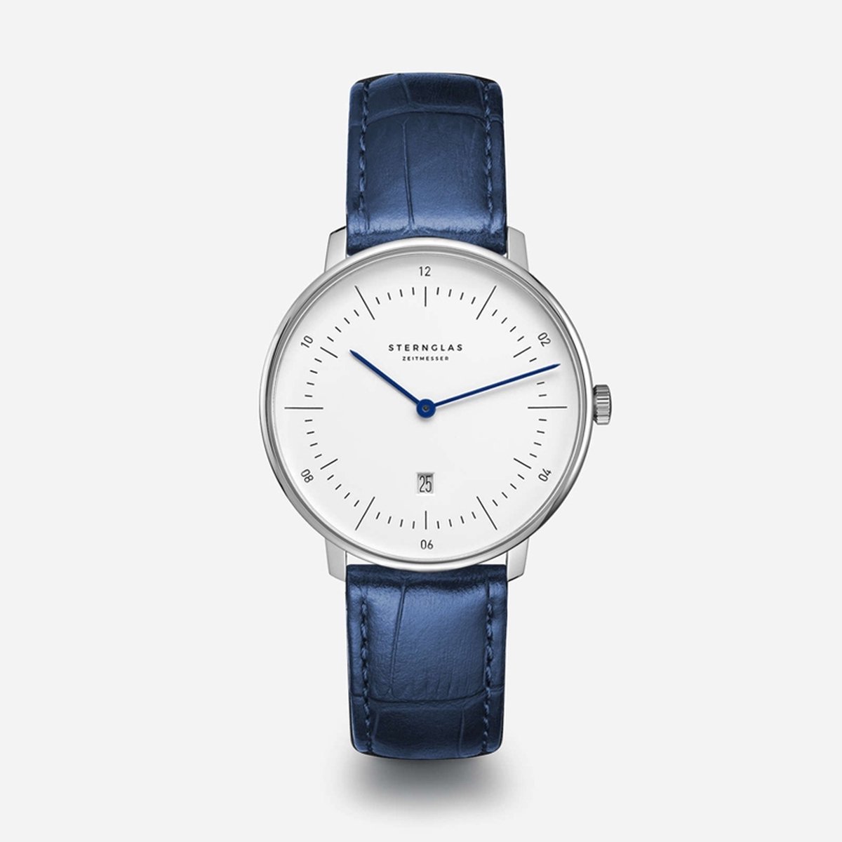 Sternglas S01-ND01-NB02 NAOS XS Heren Horloge - Saffierglas - Staal-Leer - Blauw-Zilverkleurig - Ø 33 mm - Quartz - Gesp - 5 ATM (douchen)