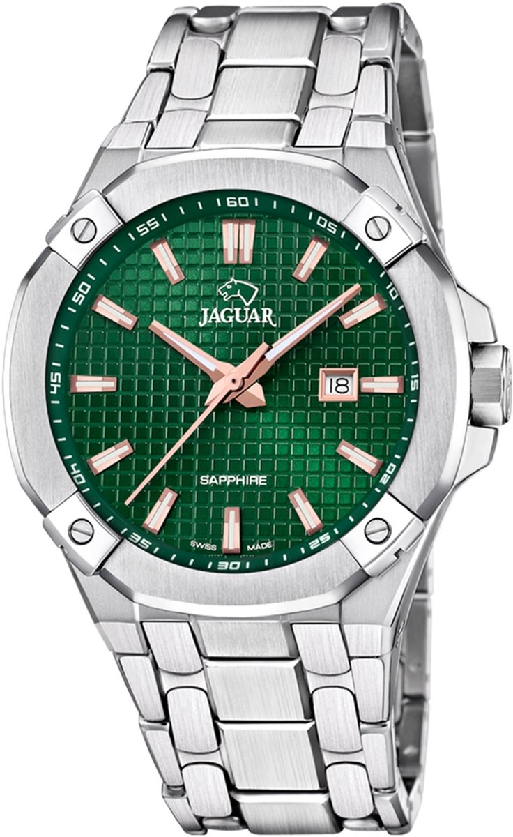 Jaguar J1009-3 Heren Horloge - Saffierglas - Roestvrijstaal-Staal - Zilverkleurig - Ø 44 mm - Quartz - Vouw-Vlindersluiting - 10 ATM (zwemmen)