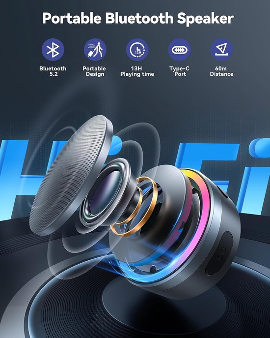 TECKNET Draadloze Bluetooth speaker met deurbelfunctie - Oplaadbaar met RGB Licht - Bereik tot 400M - 100dB / Mute Mode — afbeelding 3