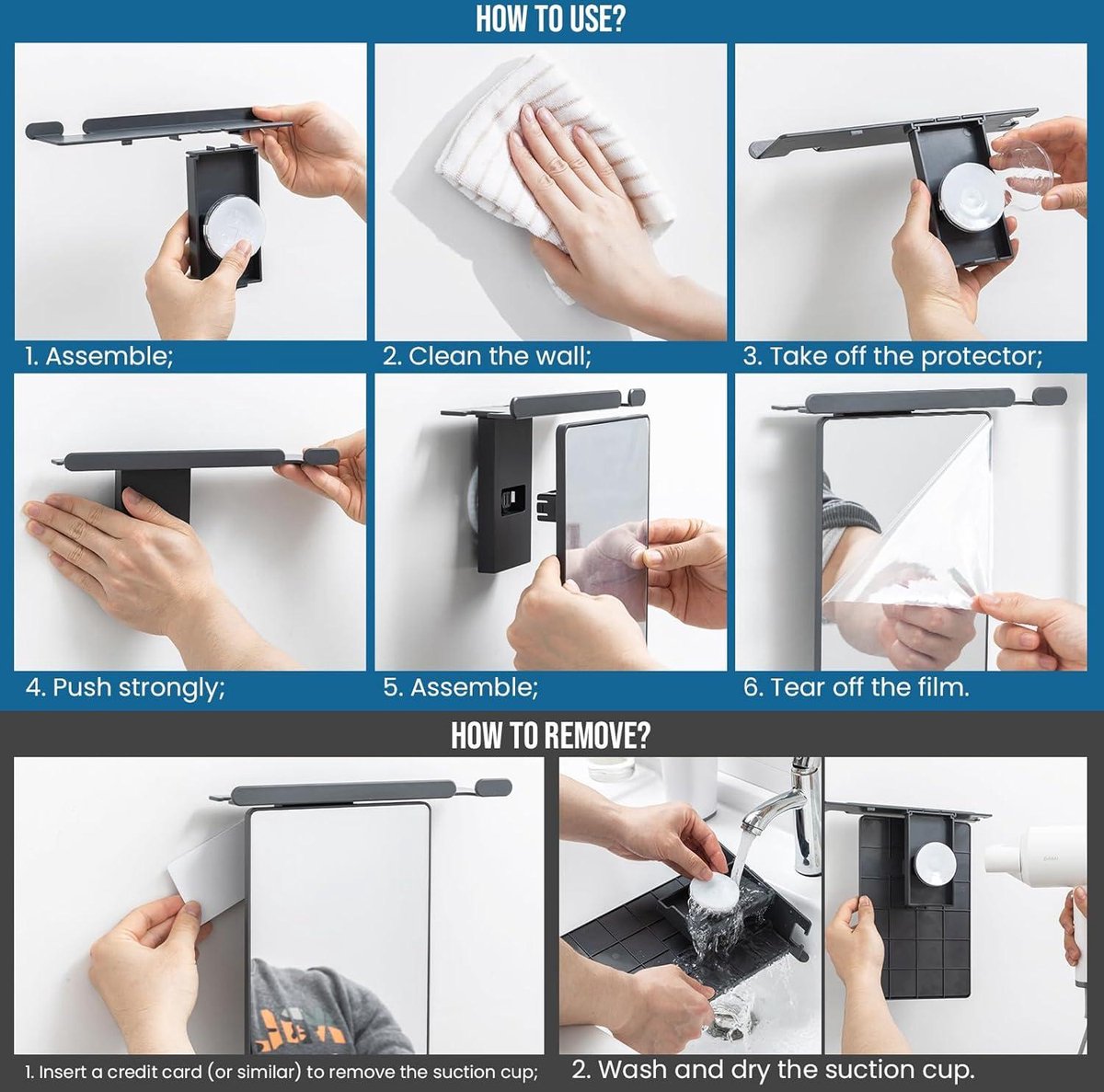 Miroir De Douche Chauffant JADAZROR - Antibuée, 3 Lumières, Rechargeable, Support Rasoir