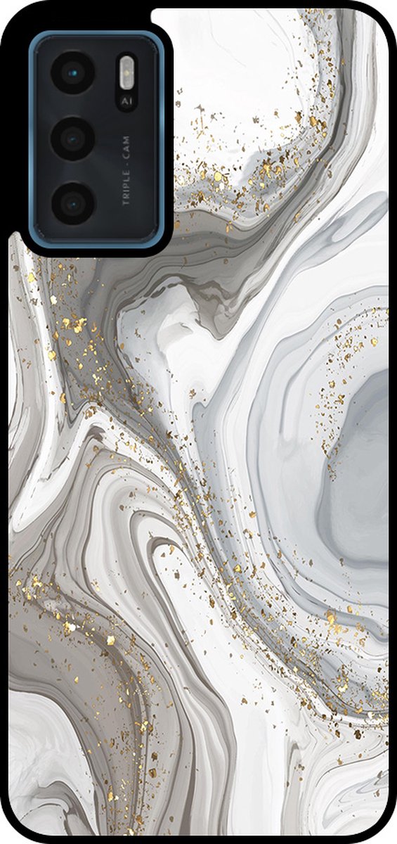 Smartphonica Telefoonhoesje Geschikt voor Oppo A16 / A16s / A54s met marmer opdruk - TPU backcover case marble design - Zilver geschikt voor Oppo A16;Oppo A16s;Oppo A54s