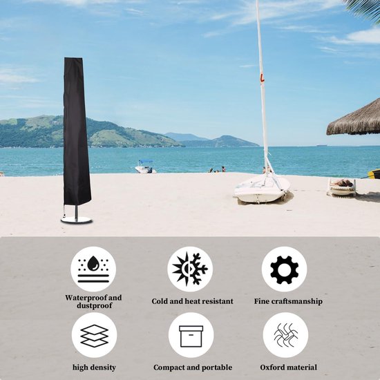 Turtle Life Parasolhoes 200 Cm - Waterdicht, Winddicht Met Ritssluiting - Zwart