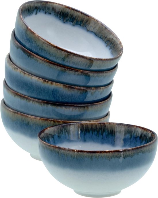 Cascade dipschalen blauw 300 ml - 6-delige serviesset van aardewerk met dip-schalenset