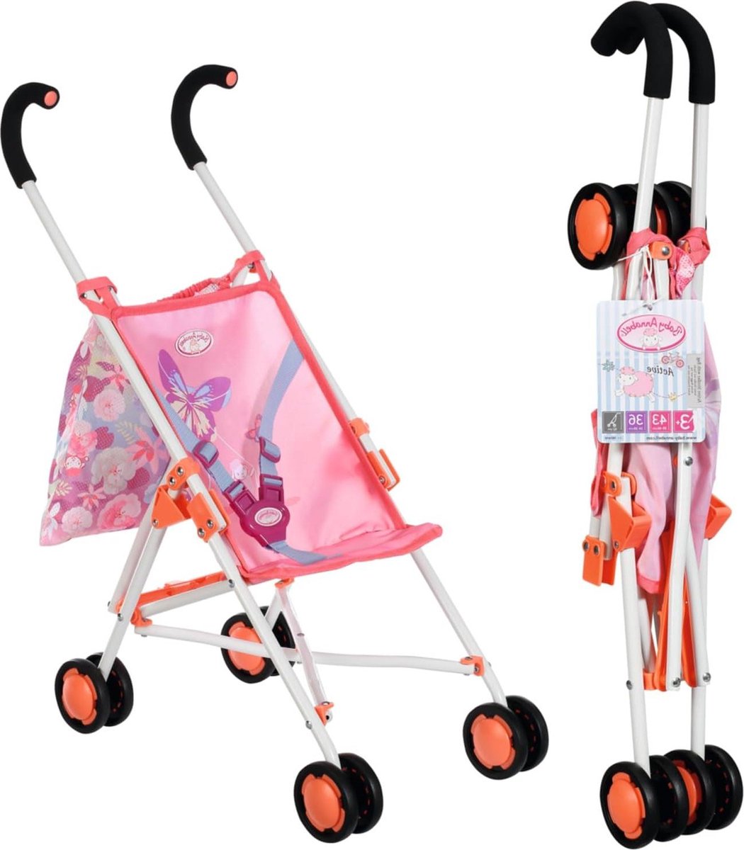 Accessoires voor poppen tot 43cm Actieve Kinderwagen met Boodschappentas 707470 Foam Handgrepen Clip-Together Riem Geschikt vanaf 3+
