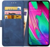 Rosso Element Book Case Wallet Hoesje Geschikt voor Samsung Galaxy A40 | Portemonnee | 3 Pasjes | Magneetsluiting | Stand Functie | Blauw