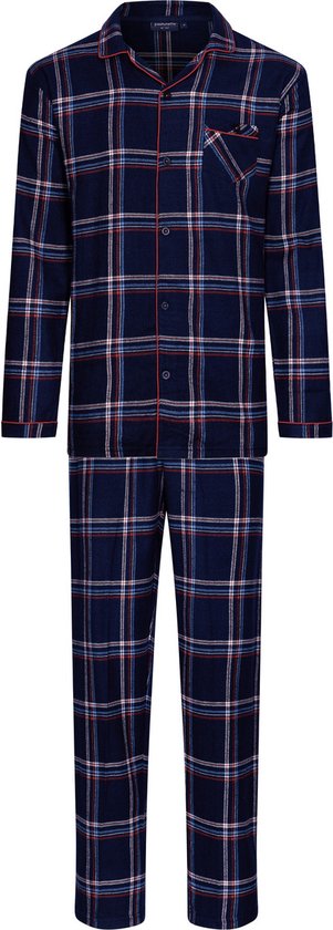 Foto: Pastunette flanellen heren pyjama met knoopsluiting donkerblauw l