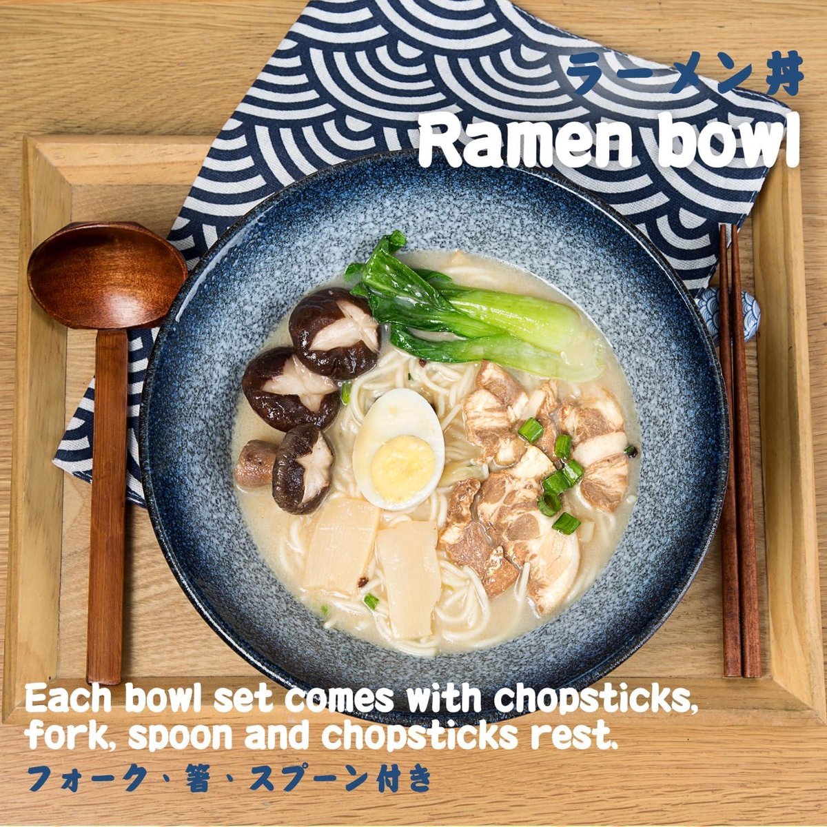 Ramen Bowl Set van 2, 1100ml Japanse stijl keramische noedels kommen (met lepels, eetstokjes) voor soep, ontbijtgranen, pasta, Pho, Udon, mixen salade en snack, thuisverwarmend cadeau