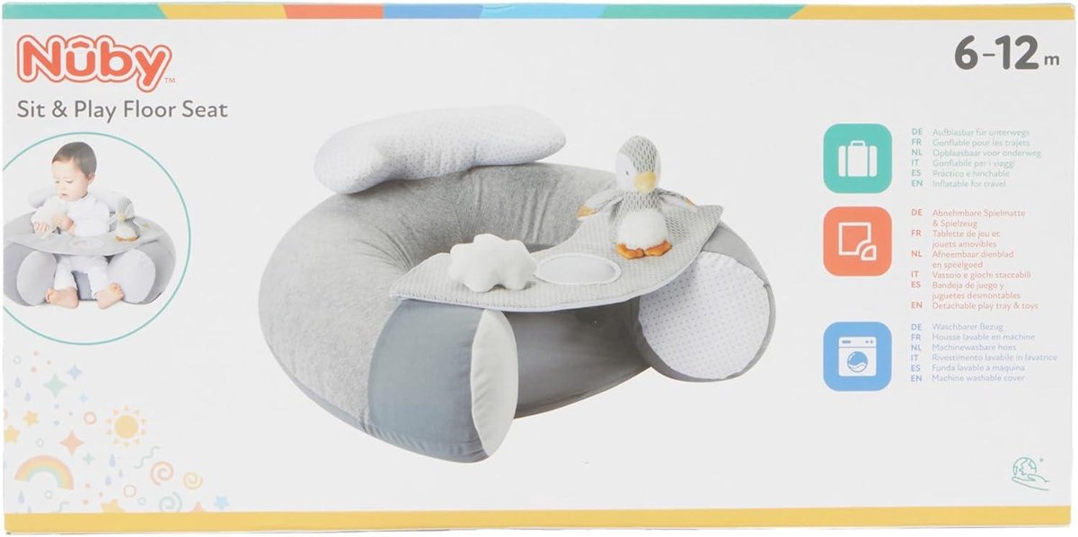 Nuby - Penguin Sit-Me-Up - Opblaasbaar Zitkussen Voor Baby - Leer Je Kindje Rechtop Zitten 6m
