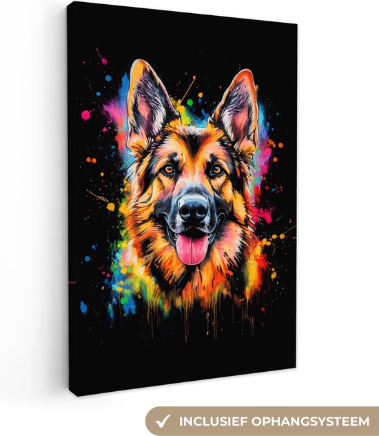 Canvas schilderij 120x180 cm - Wanddecoratie Graffiti - Dieren - Hond- Duitse Herdershond - Muurdecoratie woonkamer - Slaapkamer decoratie - Kamer accessoires - Schilderijen op canvas