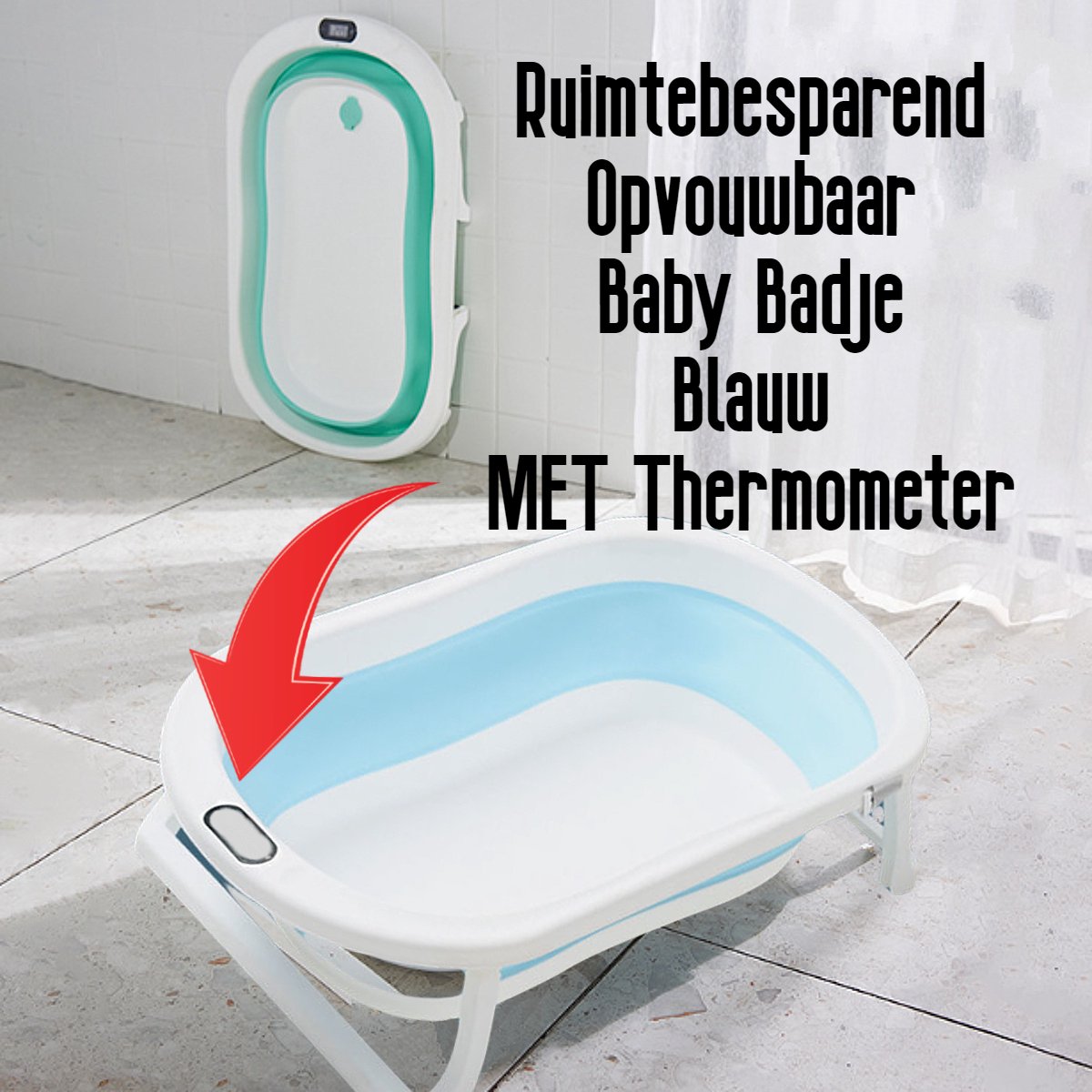 Allernieuwste.nl® Opvouwbaar Opklapbaar BabyBad met Thermometer en Standaard - Kinderbadje Babybadje Kleur Blauw