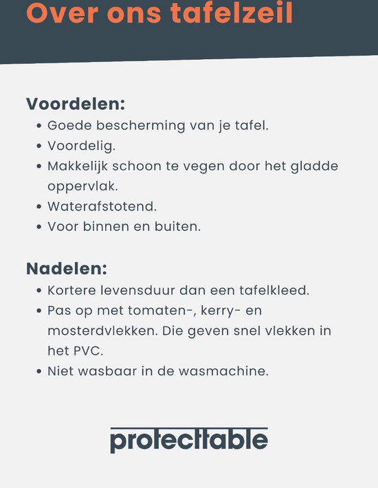Tafelzeil met de tekst "Over ons tafelzeil"