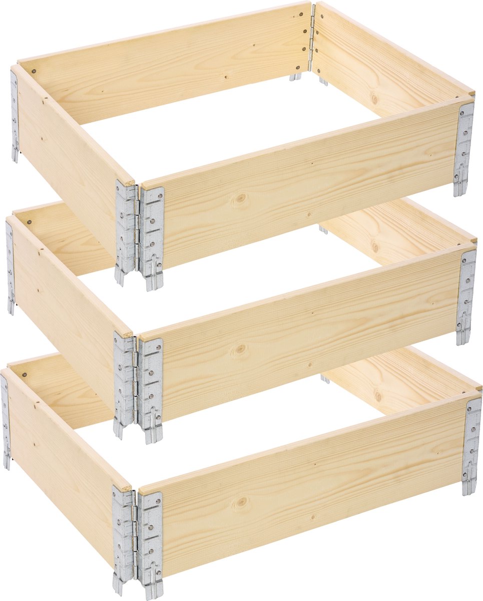 Garronda Kweekbak Palletrand 3-Pack 80x60x20 cm - Natuurlijk - Bloemen - Kruiden - Palletframe - Natuurlijke Verhoogde Bloembedden - GD-BUD-PAL