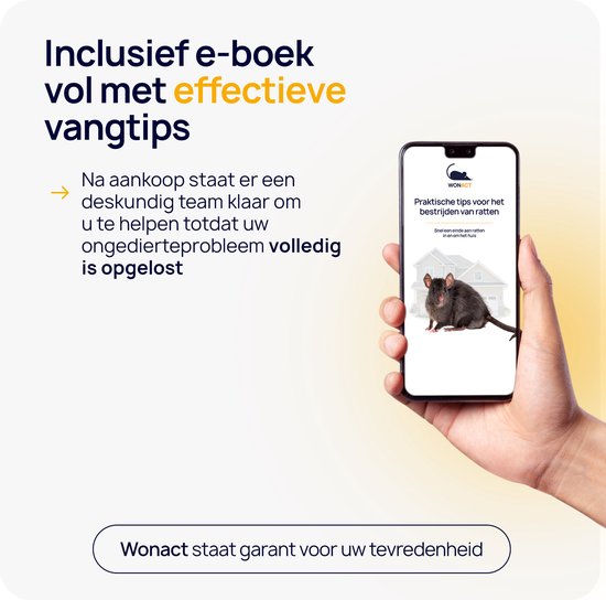 Hand die een smartphone vasthoudt met een e-boek met tips voor het bestrijden van ratten.