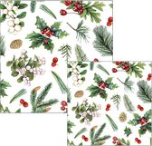 Ambiente servetten Kerst - Wintergroen - 2 pakjes 33x33cm en 25x25cm - wit groen rood - kerstservetten