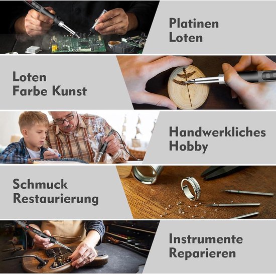 Soldeerboutkit 80 W met aan/uit-schakelaar, temperatuur instelbaar 180-520 ° C met antistatische pincet, frame van ijzer, 5 punten, geschikt voor reparaties in elektrotechniek, doe-het-zelf hobby's