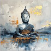 Poster 75x75 cm - Buddha - Goud - Abstract - Modern - Posters - Kamer decoratie - Wanddecoratie woonkamer - Muurdecoratie slaapkamer