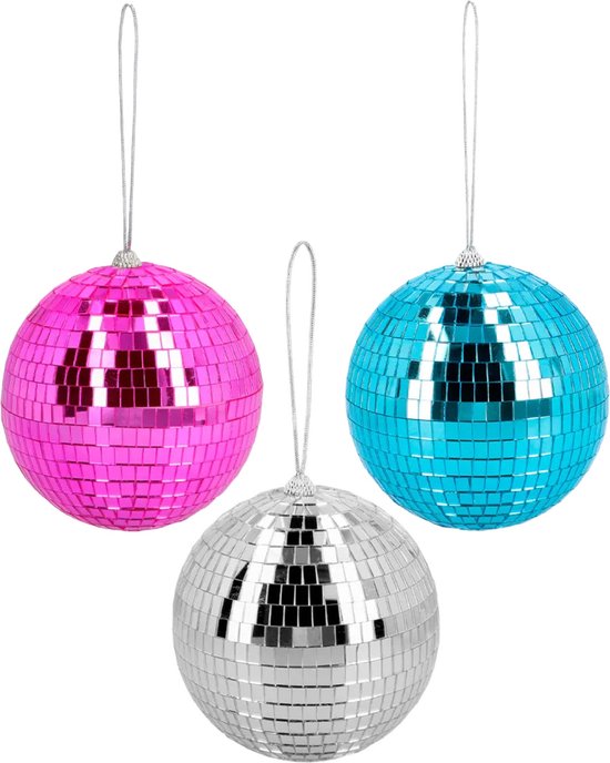 Foto: Disco spiegelballen set 3x stuks mix kleuren dia 15 cm seventies eighties thema versiering
