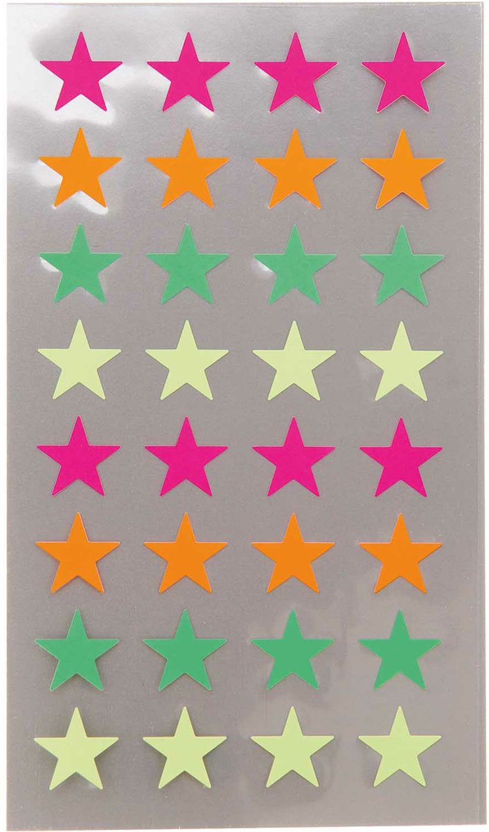 Rico Design Hobby stickers - 128x stuks - sterren neon kleuren - sticker etiketten - dia 18 mm - Agenda - Scrapbook - knutselen