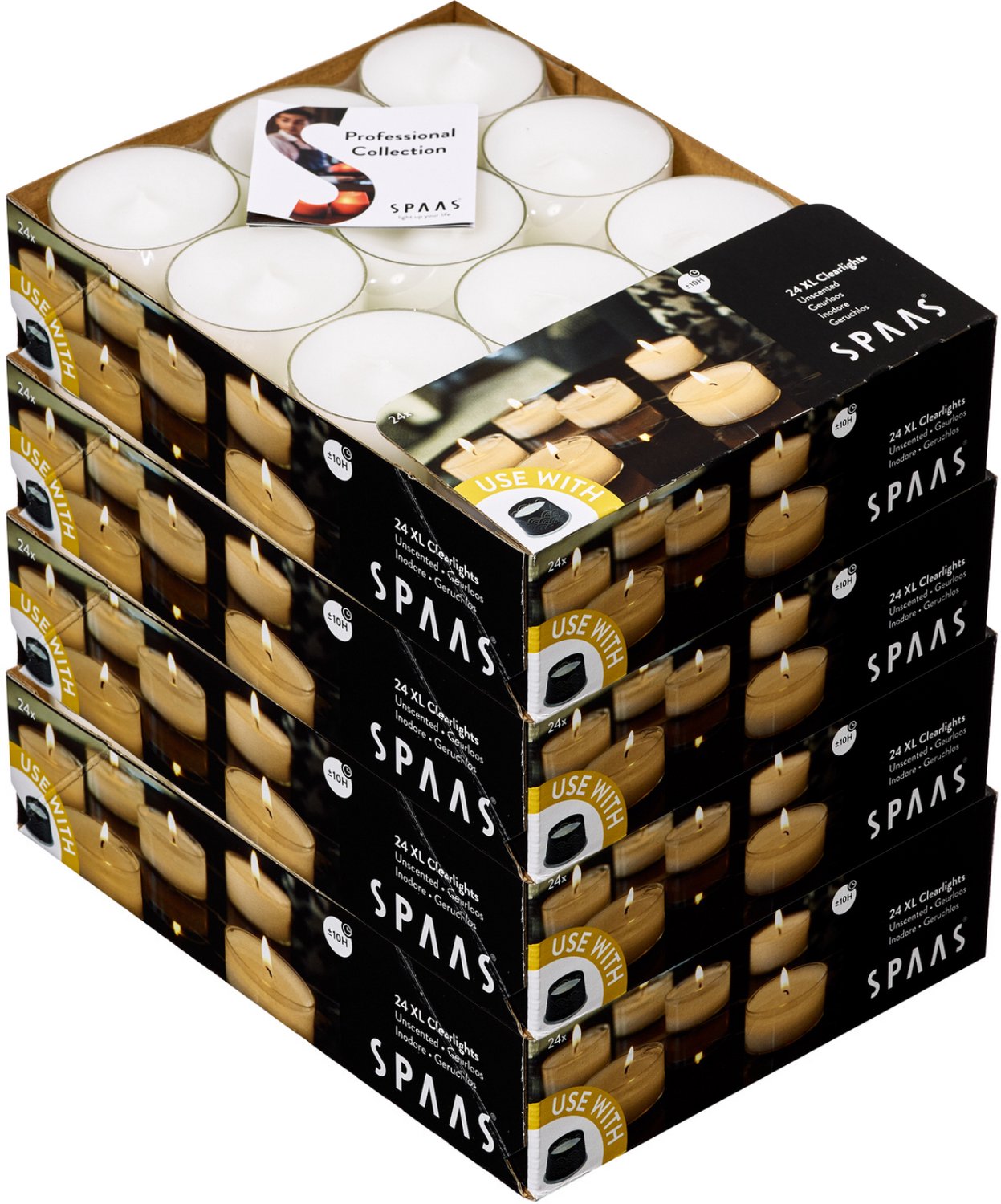 SPAAS Kaarsen - Clearlights XL Theelichten Voordeelverpakking - Ø5,7 cm - ±10h - Wit - 4 x 24 stuks