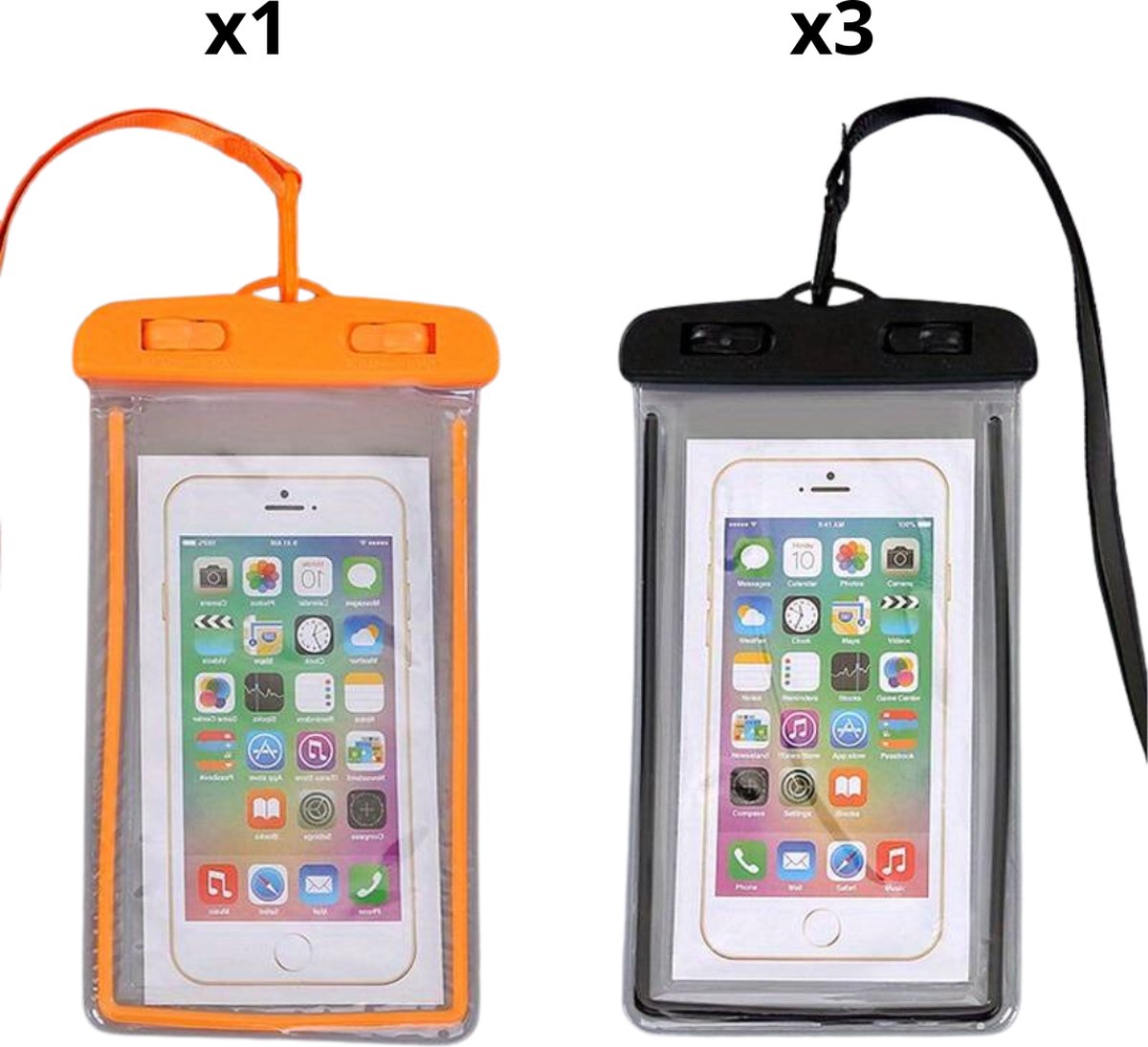 Bovista Waterdichte Telefoonhoesjes - Waterdicht Telefoonzakje - Waterproof Festival Opbergtasje - Documententasje - Waterbestendig - 3x Zwart & Oranje