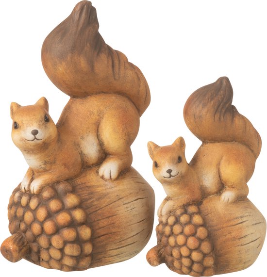 J-Line décoration Ecureuil Sur Gland - porcelaine - marron - large