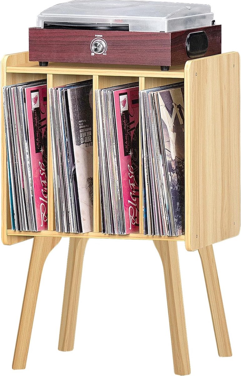 Goodivery ® Stijlvolle Houten Draaiplateau Standaard met 4 Opslagvakken voor Vinyl Platen