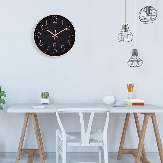 Ergocar glazen wandklok, stille scannende mechanische ronde glazen wandklok, geschikt voor woonkamer, keuken, kantoor