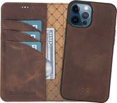 Bouletta geschikt voor iPhone 16 Pro Uitneembaar lederen Magsafe BookCase Hoesje - Antic Coffee