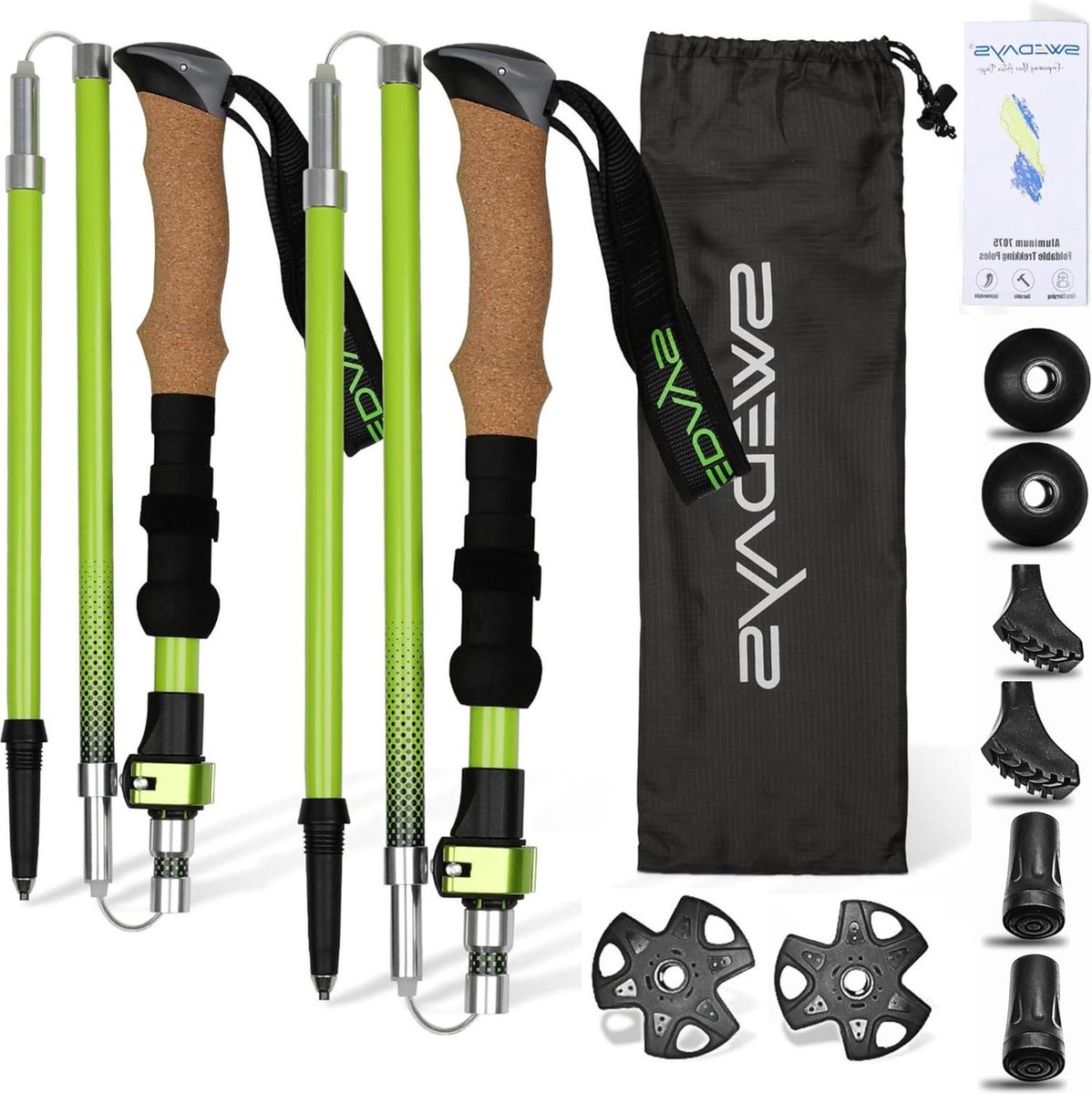 Opvouwbare Nordic Walking Stokken voor Dames en Heren - Trekkingstokken Aluminium - Verstelbaar 115-135 cm.