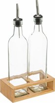 Navaris Set van oliefles en azijnfles - Twee navulbare flesjes met schenktuit - Glazen flessen met dispenser voor azijn en olie - In houten houder Navaris Set van oliefles en azijnfles - Twee navulbare flesjes met schenktuit - Glazen flessen met dispenser voor azijn en olie - In houten houder