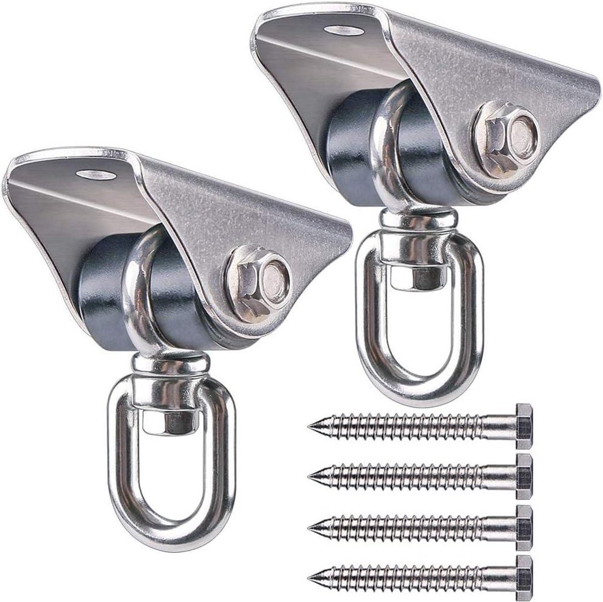 Set van 2 permanente antirust roestvrij staal 304 zware schommelhangers - 450 kg capaciteit - stille schommelhaak - 360° rotatie - yoga hangstoel - zandzak schommel sets